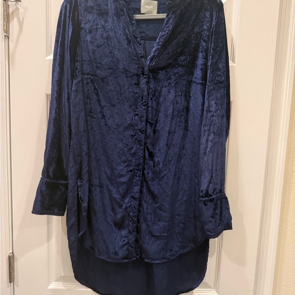 Anthropologie Maeve Navy Velvet Button-Down Shirt